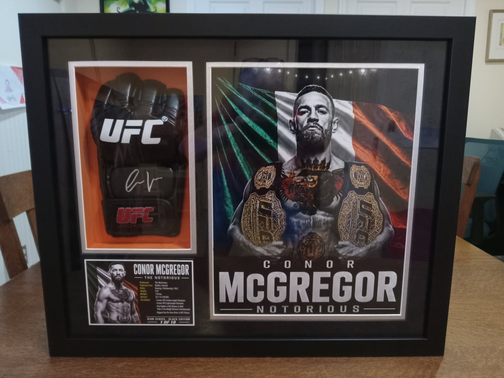 Conor McGregor Signed UFC Glove Shadow Box COA Icon Black 1/10 Custom Art