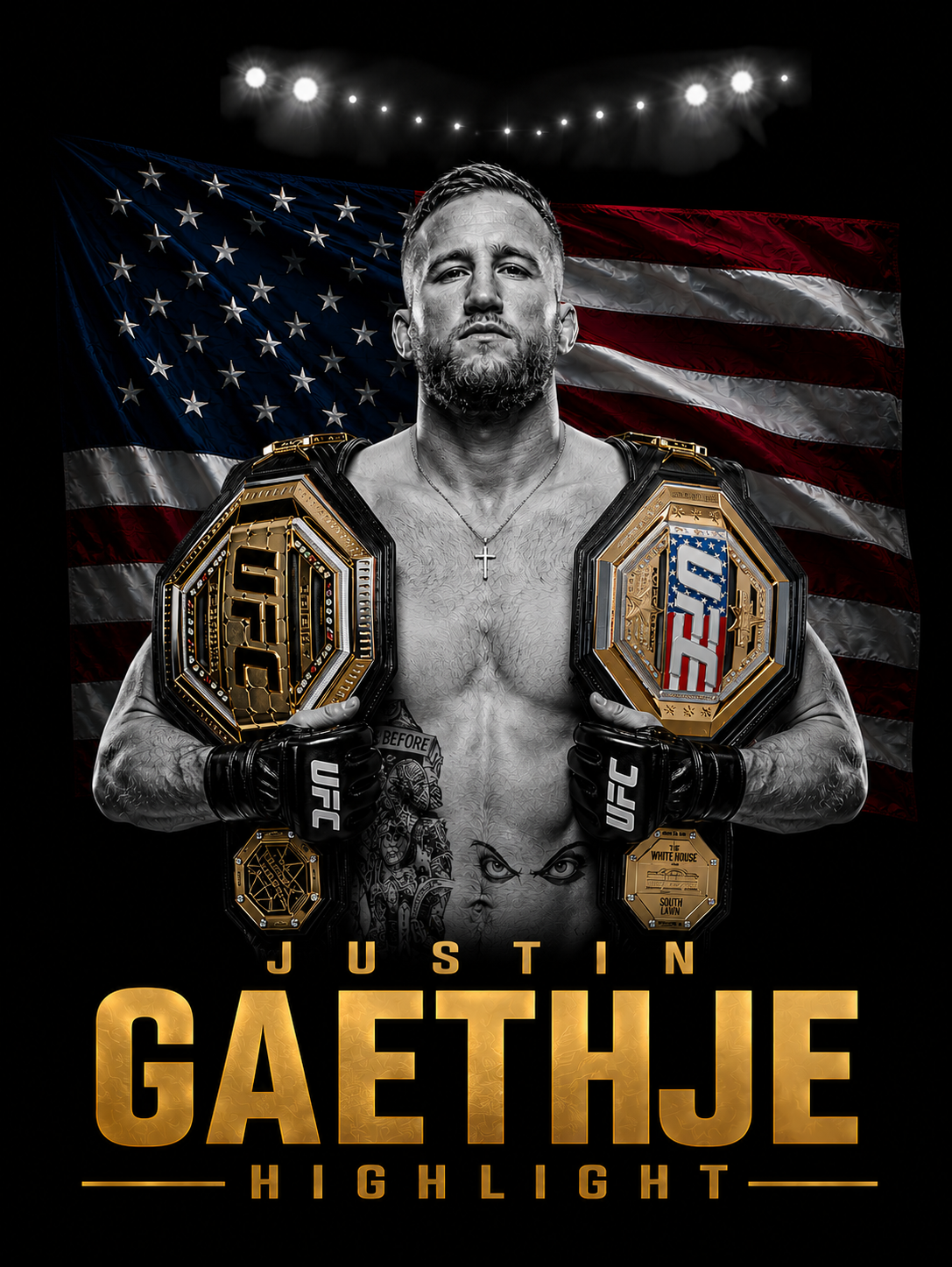 JUSTIN GAETHJE Signed Gold UFC Glove Shadow Box PSA/DNA | Icon Gold 1/3 | 22x18
