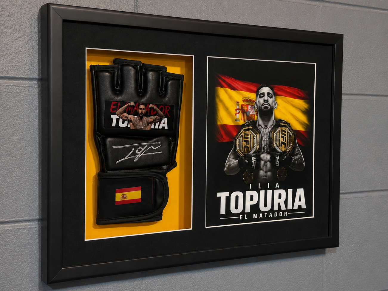 Ilia Topuria Signed UFC Glove Shadow Box Gallery Edition 18x14 Custom Art  professionally authenticated
