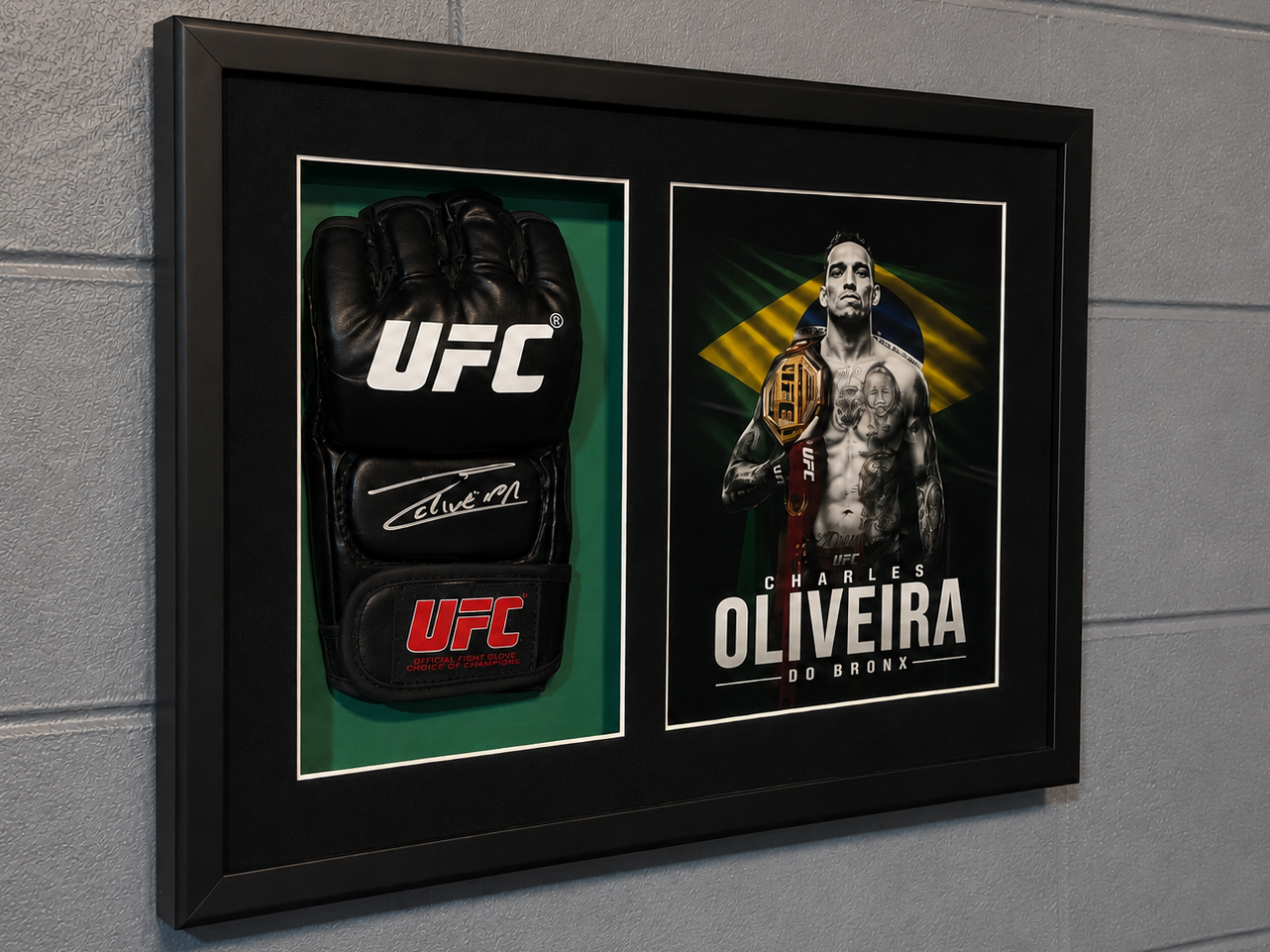 CHARLES OLIVEIRA Signed UFC Glove Shadow Box BAS Gallery Ed 18x14 Custom art