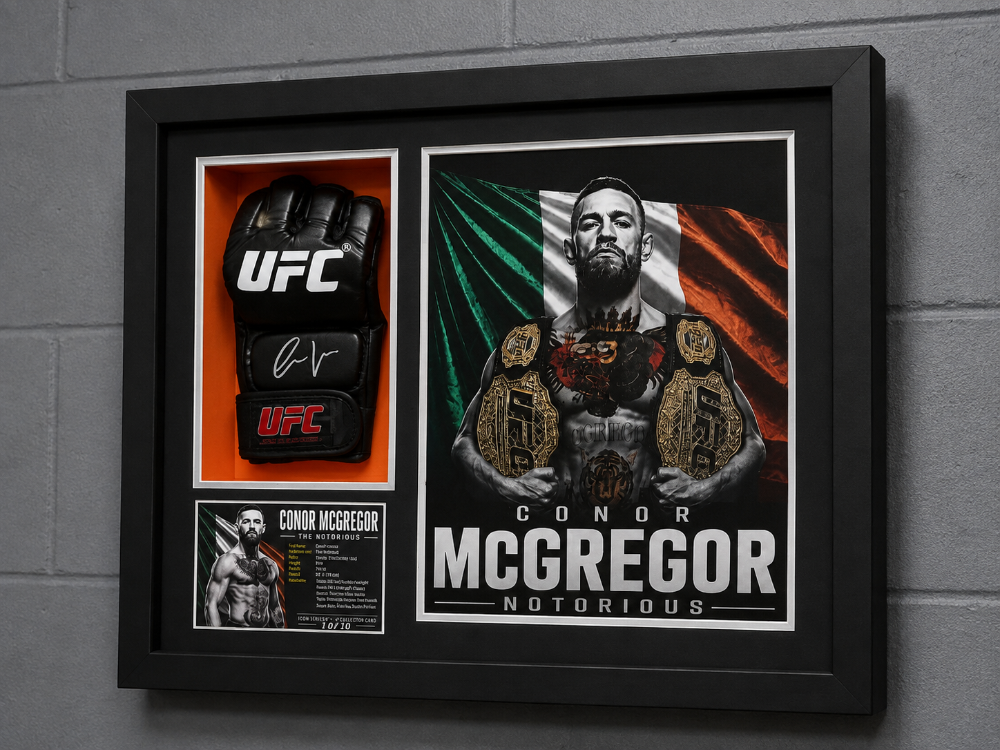 Conor McGregor Signed UFC Glove Shadow Box COA Icon Black 1/10 Custom Art