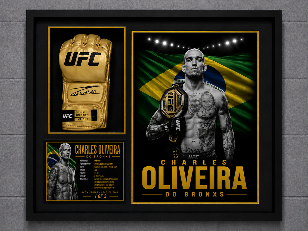 Charles Oliveira Signed Gold UFC Glove Shadow Box | Icon Gold