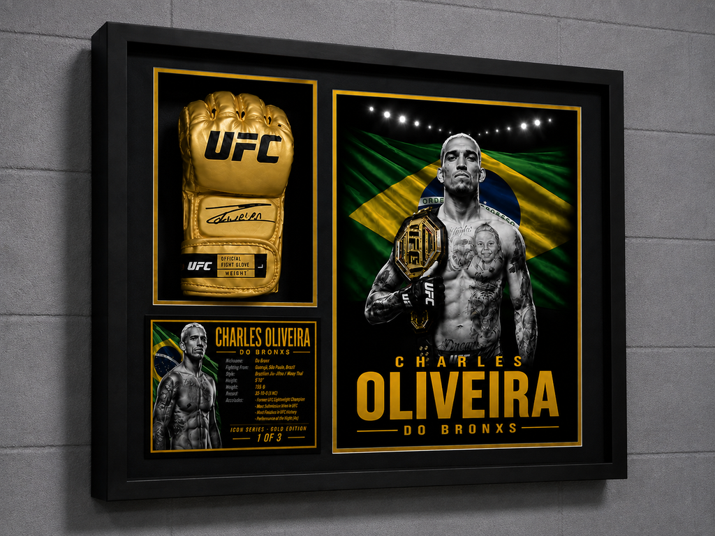 Charles Oliveira Signed Gold UFC Glove Shadow Box | Icon Gold