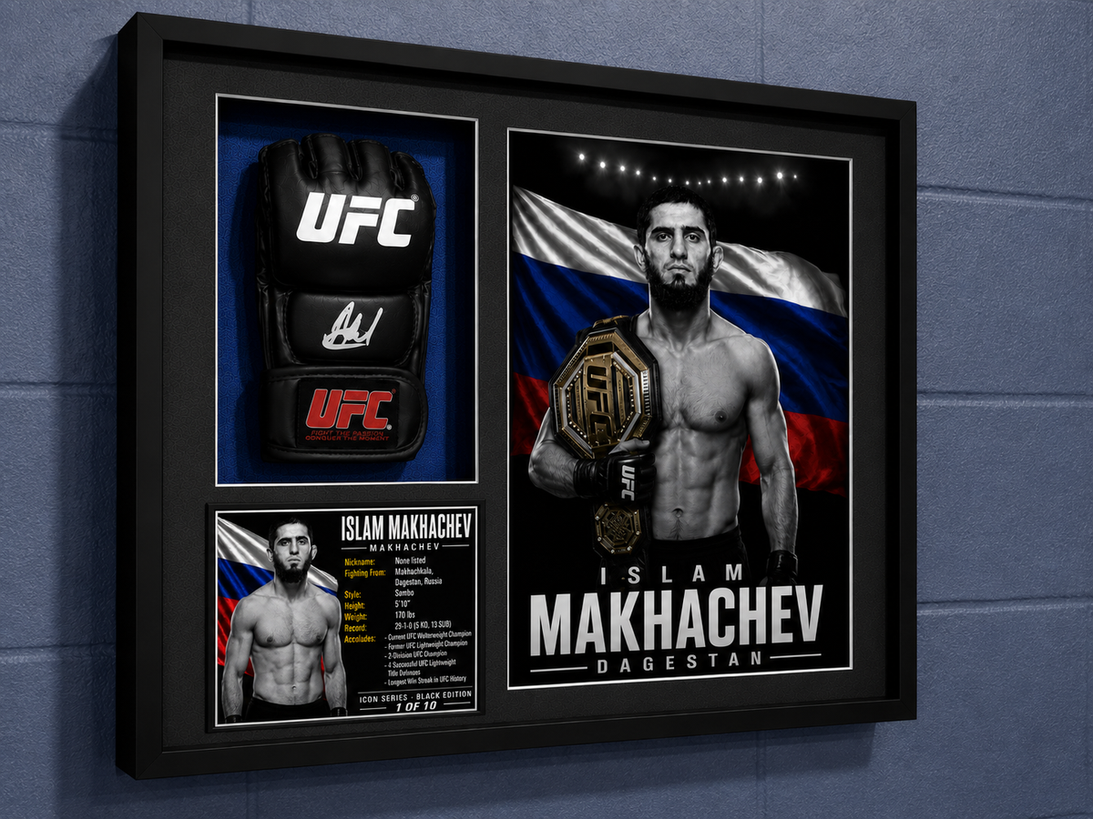 Islam Makhachev Signed UFC Glove Shadow Box – Beckett BAS | Icon Black 1/10