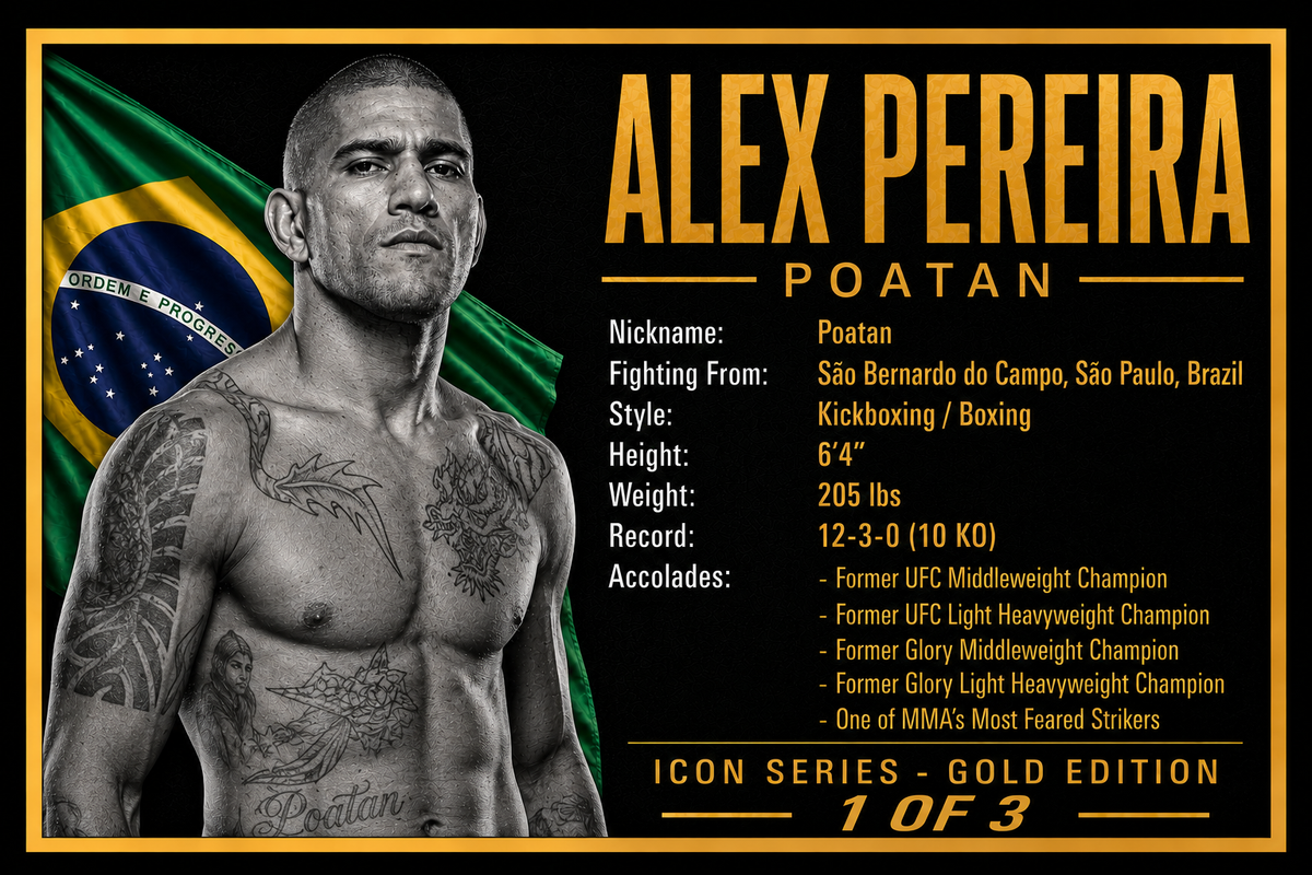 Alex Pereira Signed Gold UFC Glove Shadow Box | JSA | Icon Gold Series