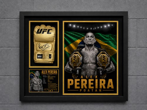 Alex Pereira Signed Gold UFC Glove Shadow Box | JSA | Icon Gold Series