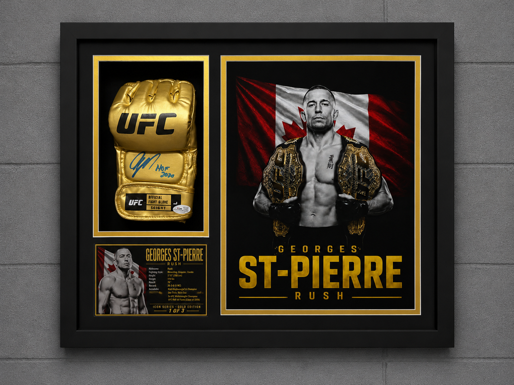 Georges St-Pierre “Rush” Signed UFC Glove — Icon Gold Series 1 of 3