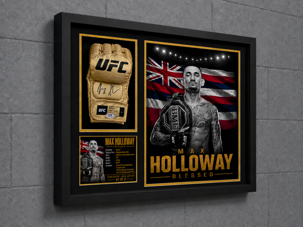 max-holloway-signed-gold-ufc-glove-shadow-box