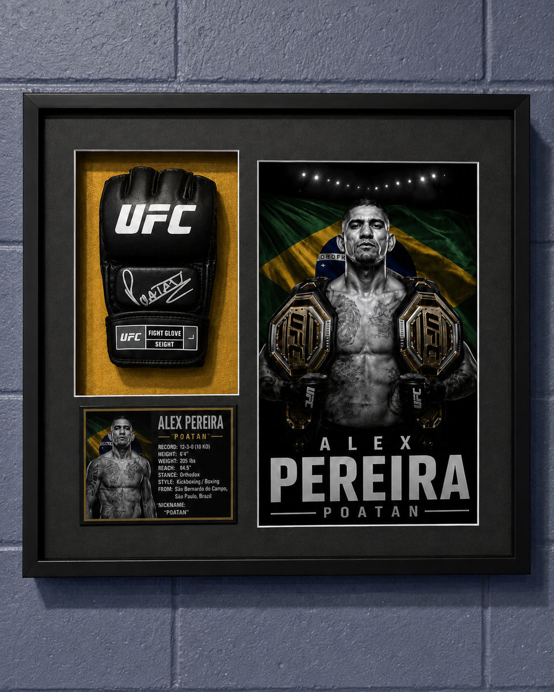 Alex Pereira Poatan signed UFC glove Icon Black Series shadow box display by The Collectors Corner Vault