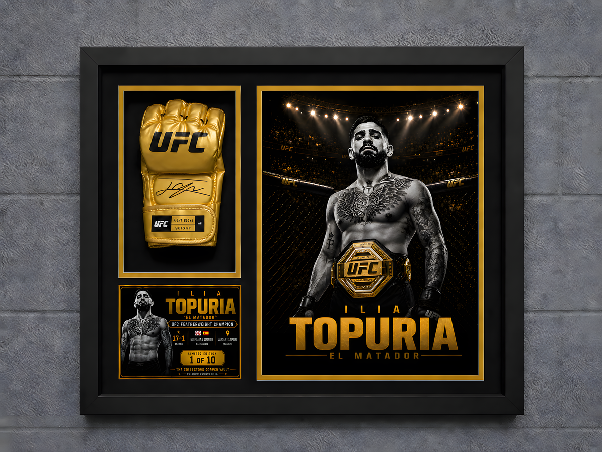 Ilia Topuria Signed Gold UFC Glove JSA Authenticated – Champion Gold Series Limited Edition 1 of 10
