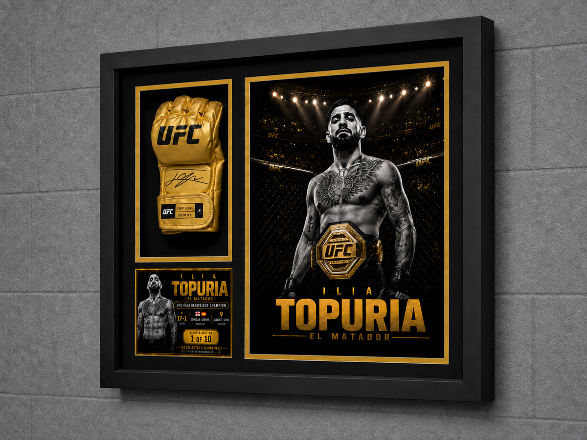 Ilia Topuria Signed Gold UFC Glove JSA Authenticated – Champion Gold Series Limited Edition 1 of 10