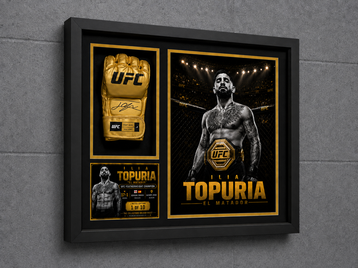 Ilia Topuria Signed Gold UFC Glove JSA Authenticated – Champion Gold Series Limited Edition 1 of 10