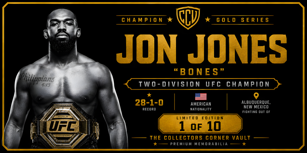 Jon Jones Signed Gold UFC Glove Beckett Authenticated Champion Gold Series Shadow Box – Limited Edition 1 of 10