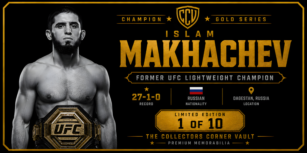 Islam Makhachev Signed Gold UFC Glove JSA Authenticated – Champion Gold Series Limited Edition 1 of 10