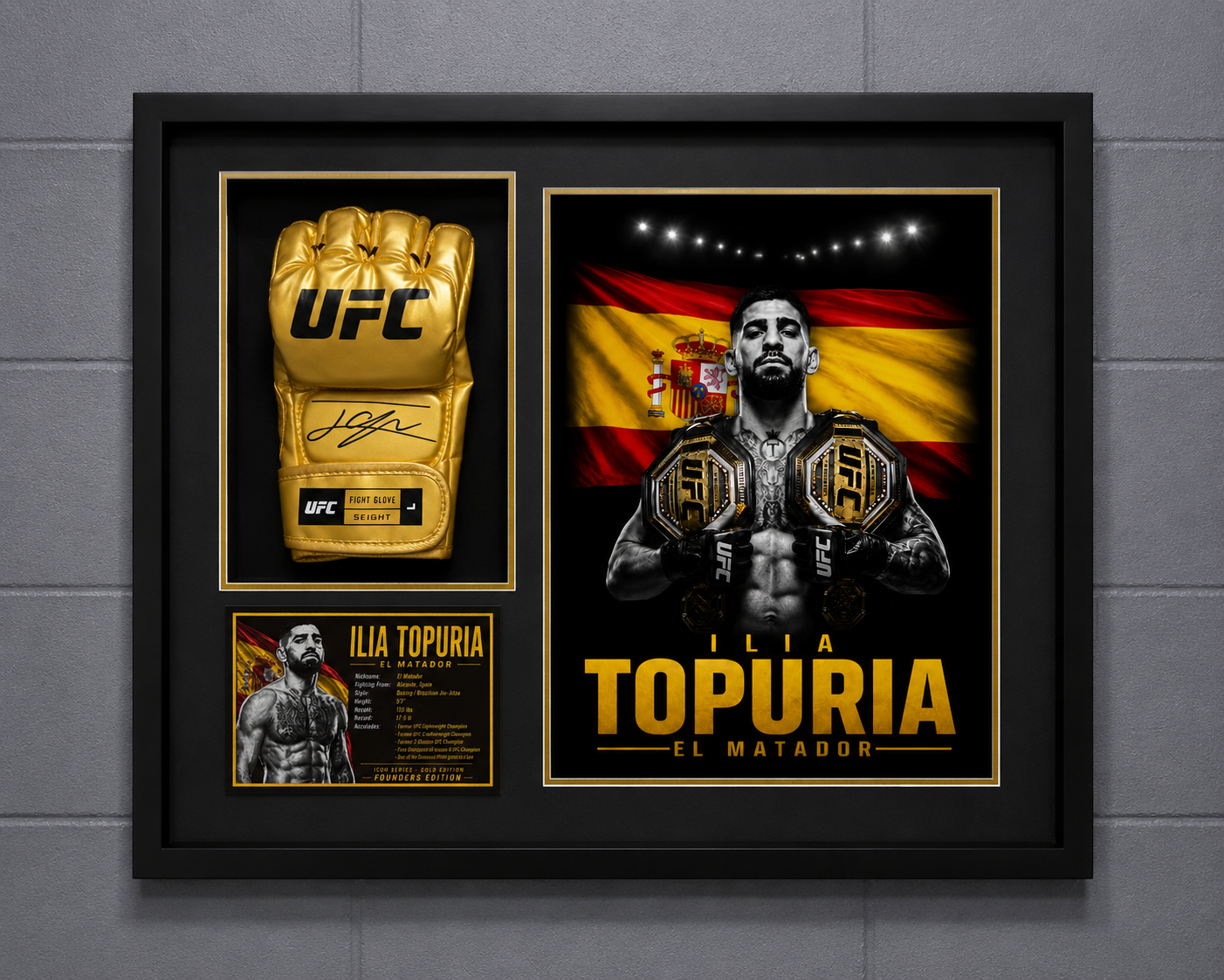 Ilia Topuria Signed Gold UFC Glove Shadow Box JSA | Icon Gold | Limited Edition of 3