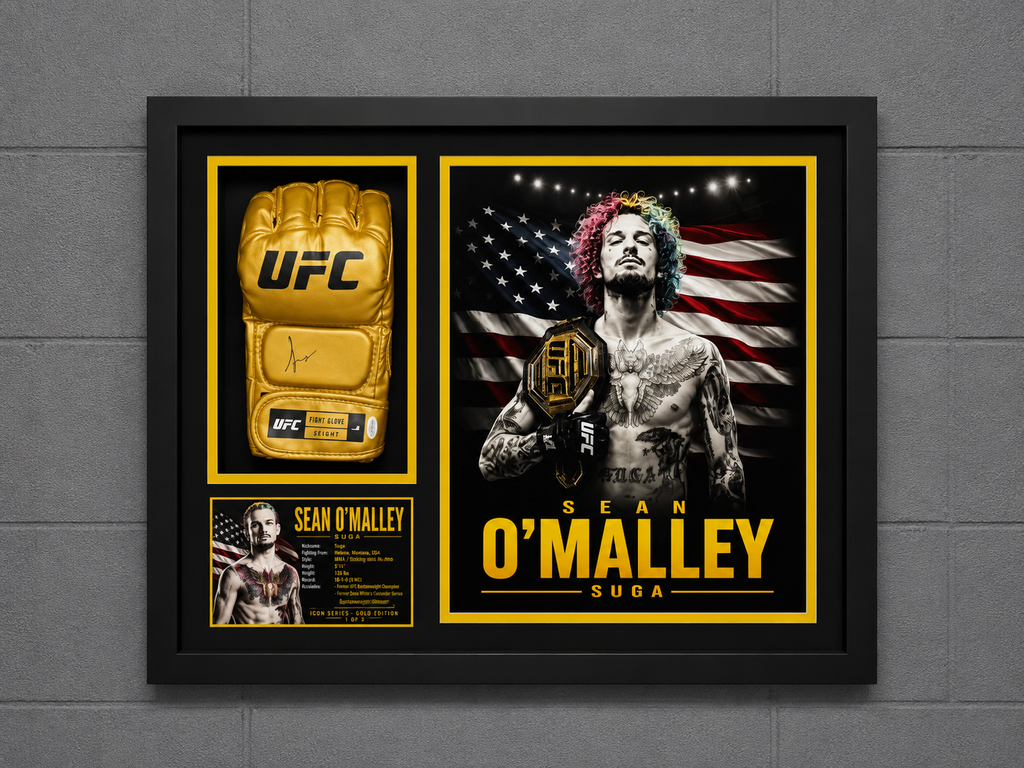 Sean O'Malley Signed Gold UFC Glove Shadow Box Autograph JSA COA 1/3 Custom Art