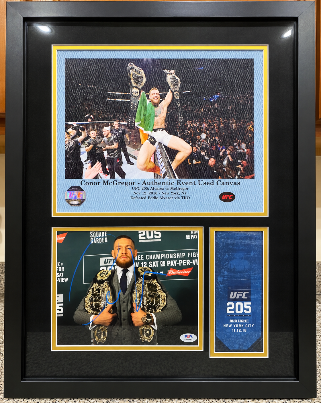 Conor McGregor UFC 205 Signed Photo & Event-Used Canvas One-of-One Custom Display – PSA
