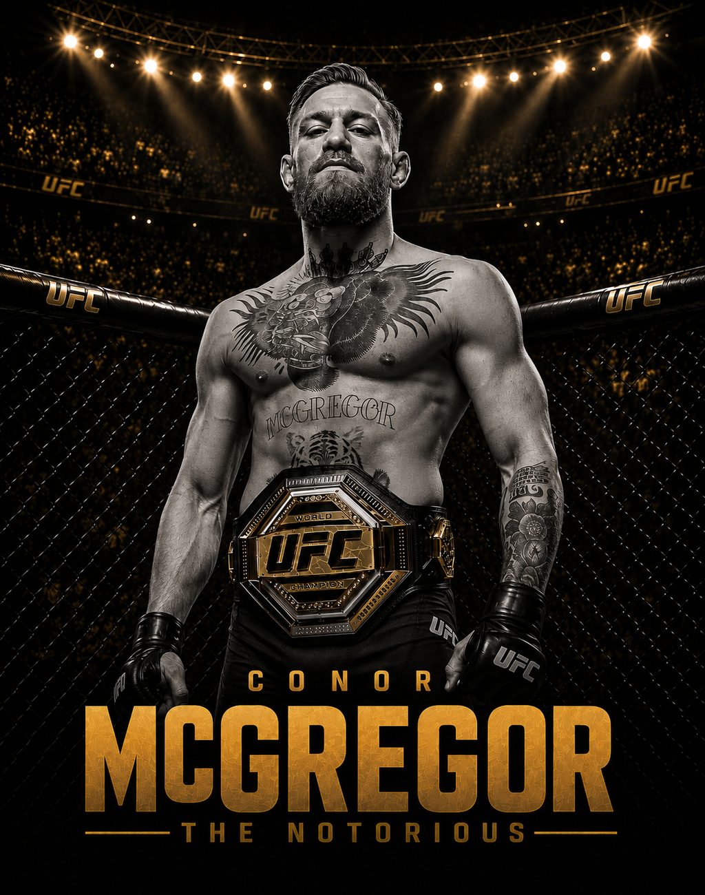 Conor McGregor Signed Gold UFC Glove PSA Champion Gold Series Limited 1/10