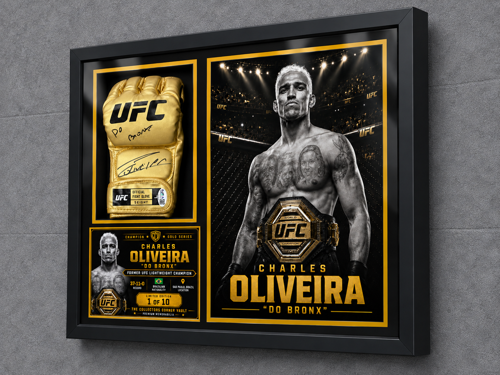 Charles Oliveira Signed Gold UFC Glove Do Bronx JSA Champion Gold Series Limited 1/10