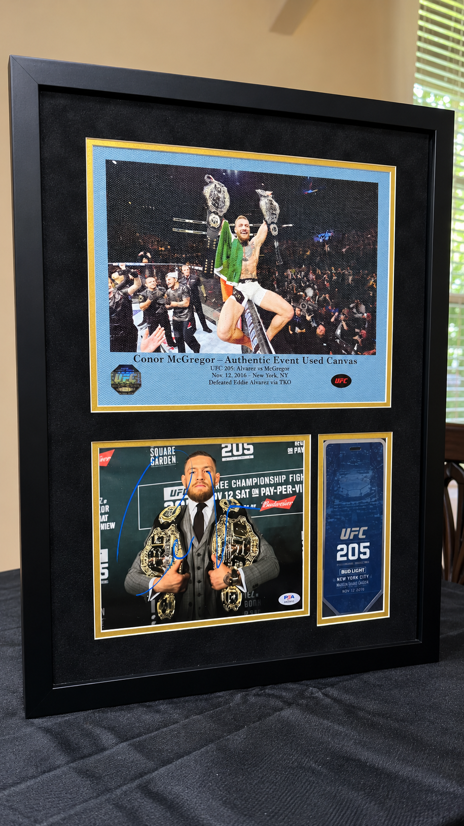 Conor McGregor UFC 205 signed photo and event-used canvas one-of-one custom display