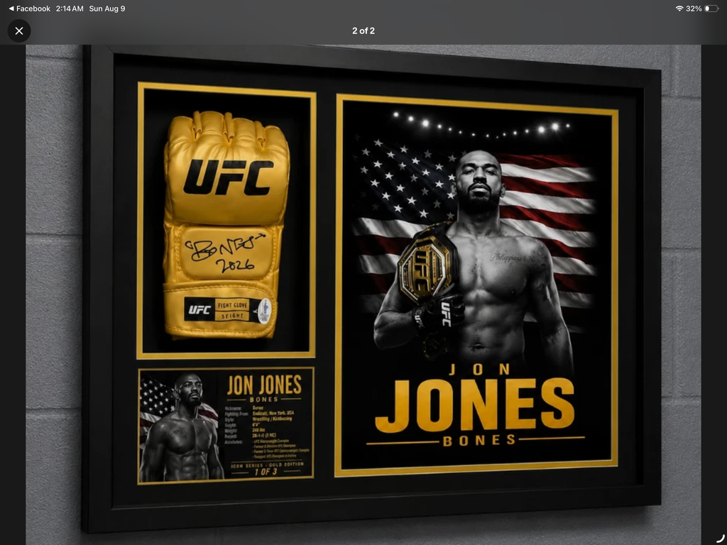 Jon Jones Signed Gold UFC Glove Shadow Box Autograph JSA COA Limited Edition