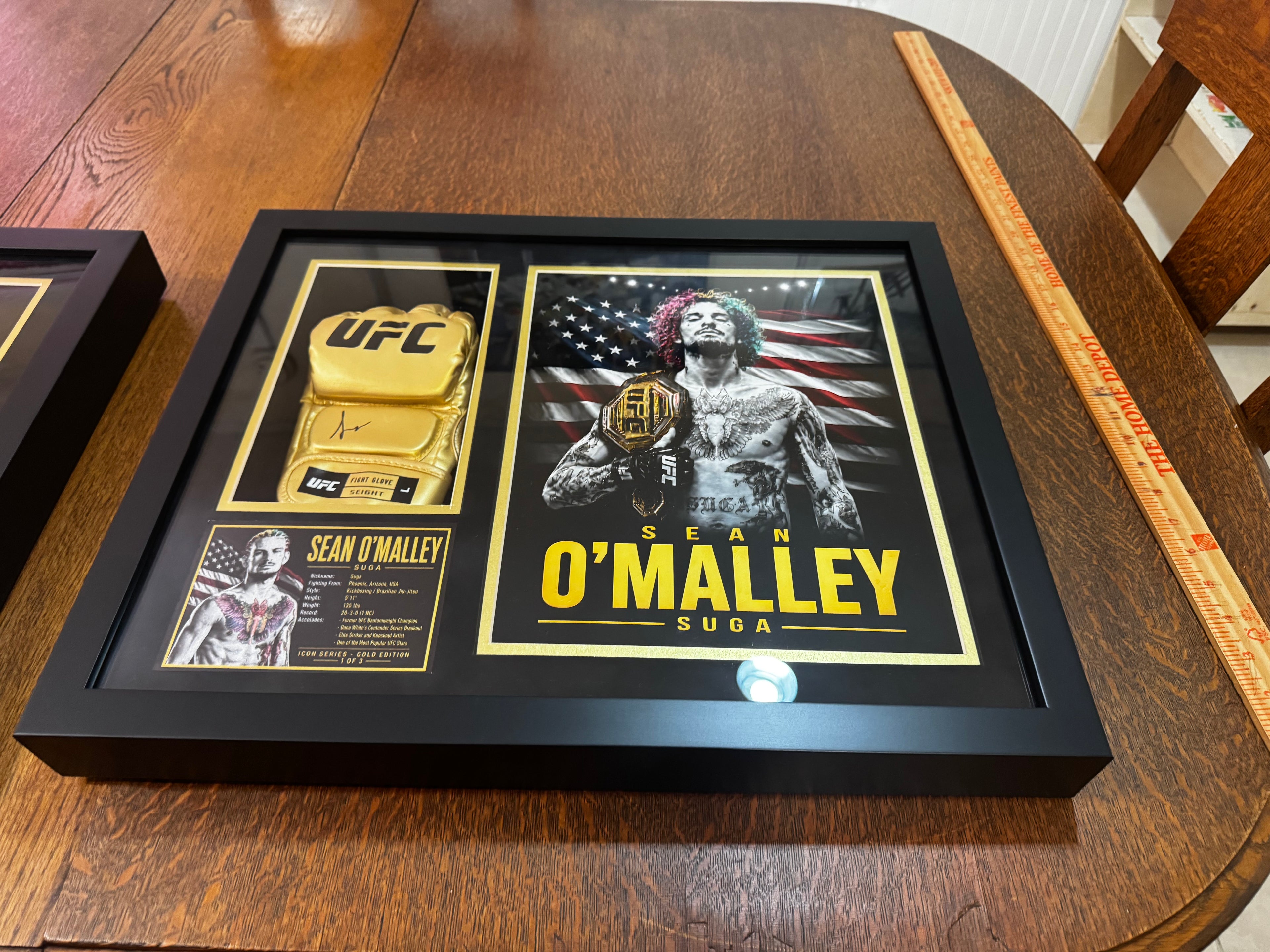 Sean O'Malley Signed Gold UFC Glove Shadow Box Autograph JSA COA 1/3 Custom Art