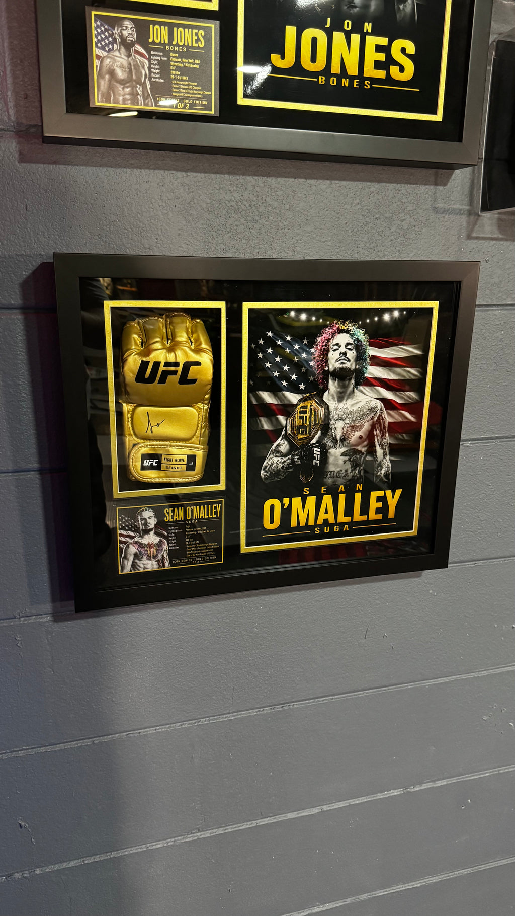 Sean O'Malley Signed Gold UFC Glove Shadow Box Autograph JSA COA 1/3 Custom Art