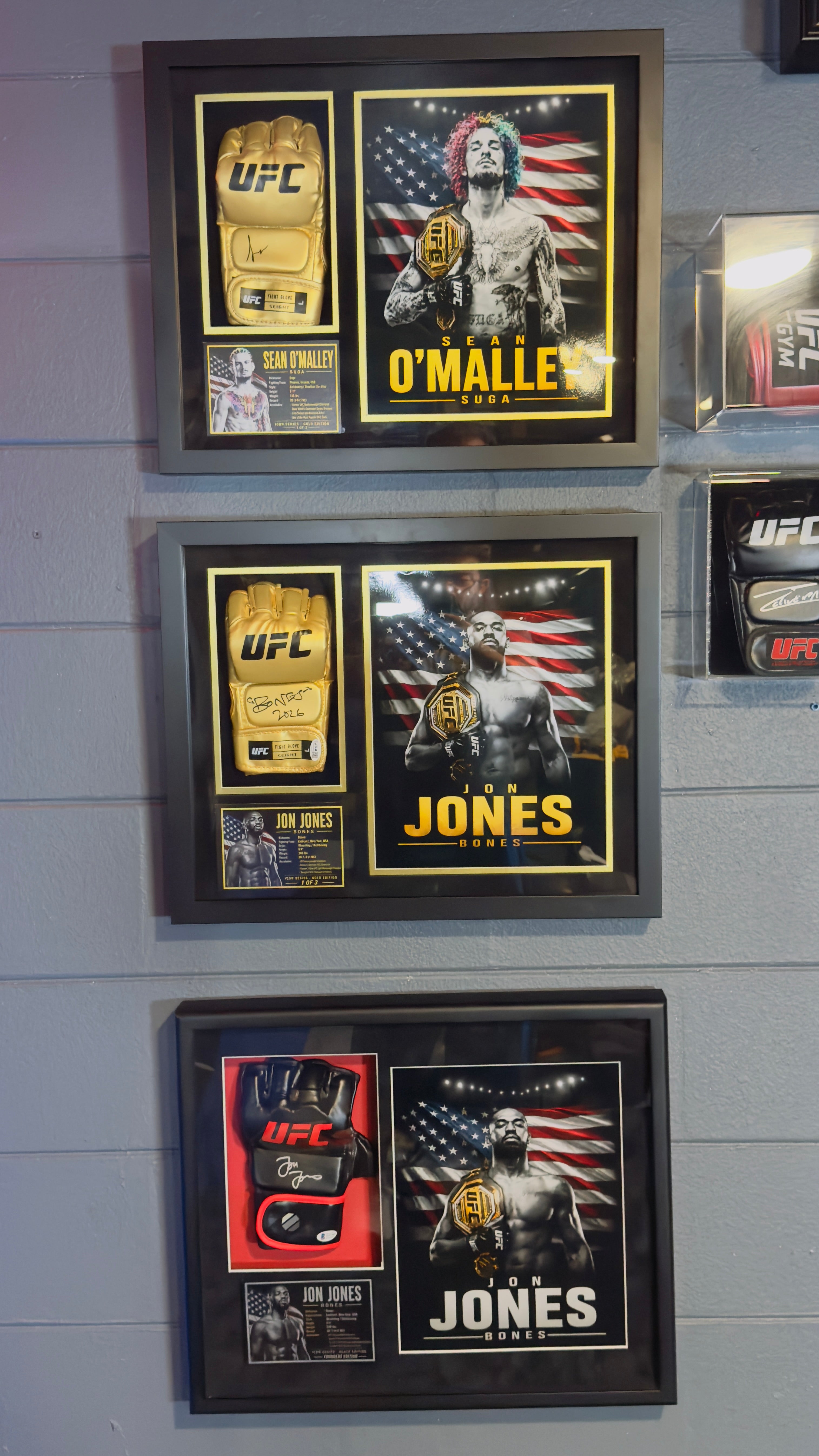Jon Jones Signed Gold UFC Glove Shadow Box Autograph JSA COA Limited Edition