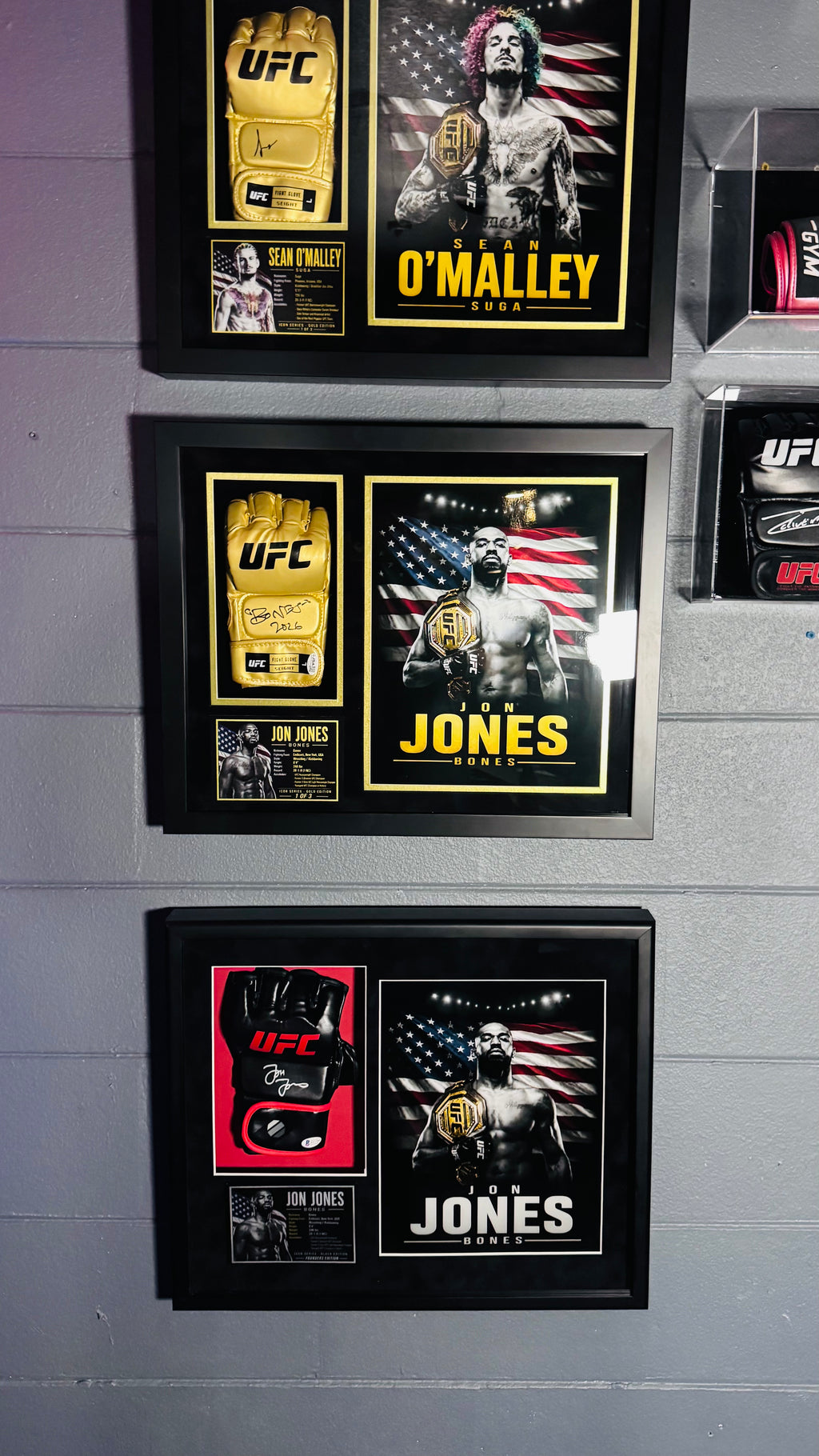 Jon Jones Signed Black UFC Glove Shadow Box Autograph Beckett COA Limited Ed.
