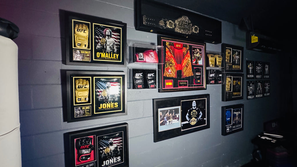 Jon Jones Signed Gold UFC Glove Shadow Box Autograph JSA COA Limited Edition