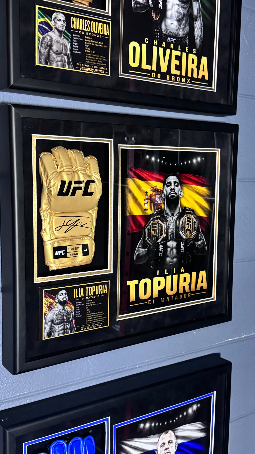 Ilia Topuria Signed Gold UFC Glove Shadow Box JSA | Icon Gold | Limited Edition of 3
