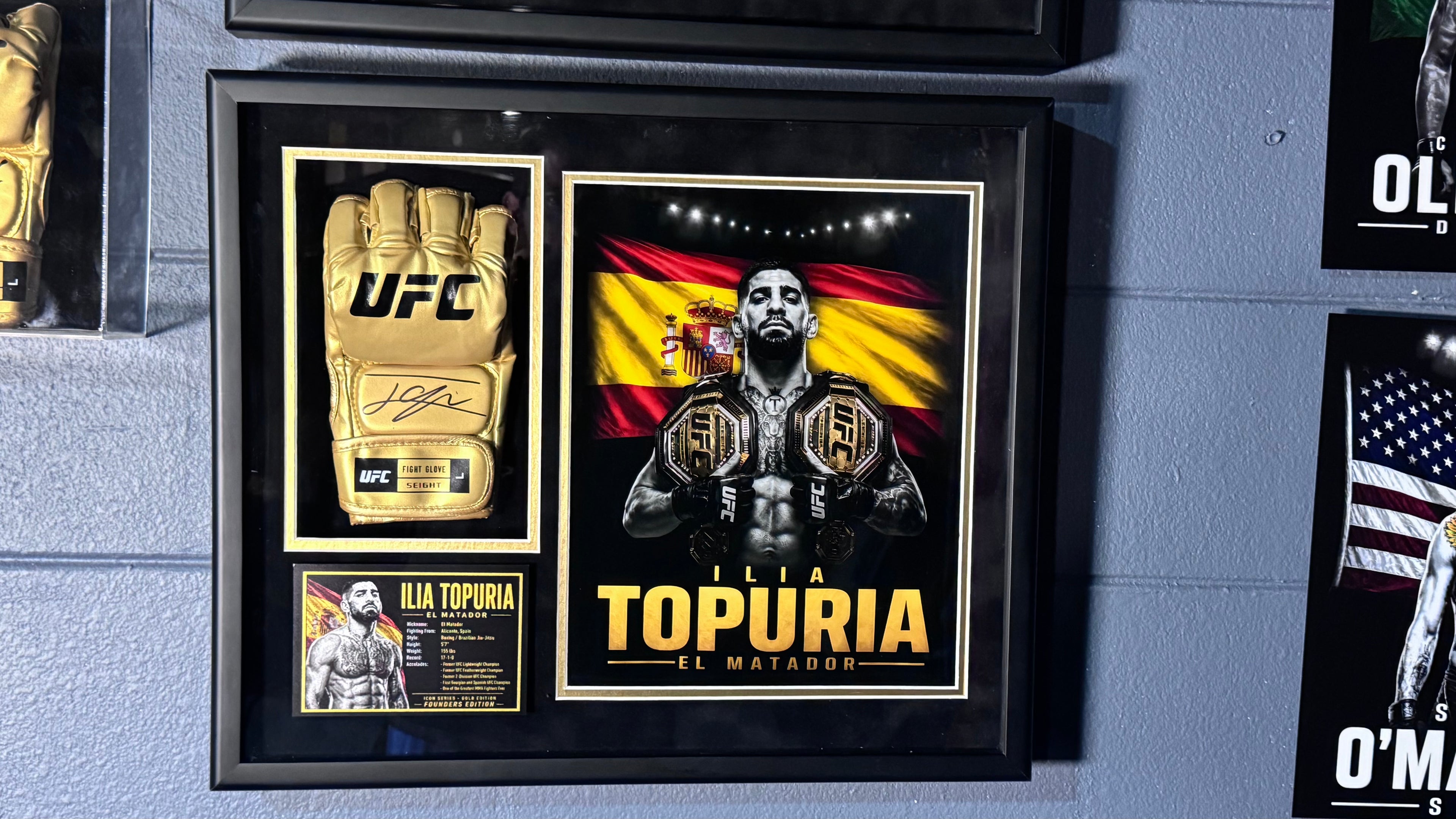 Ilia Topuria Signed Gold UFC Glove Shadow Box JSA | Icon Gold | Limited Edition of 3