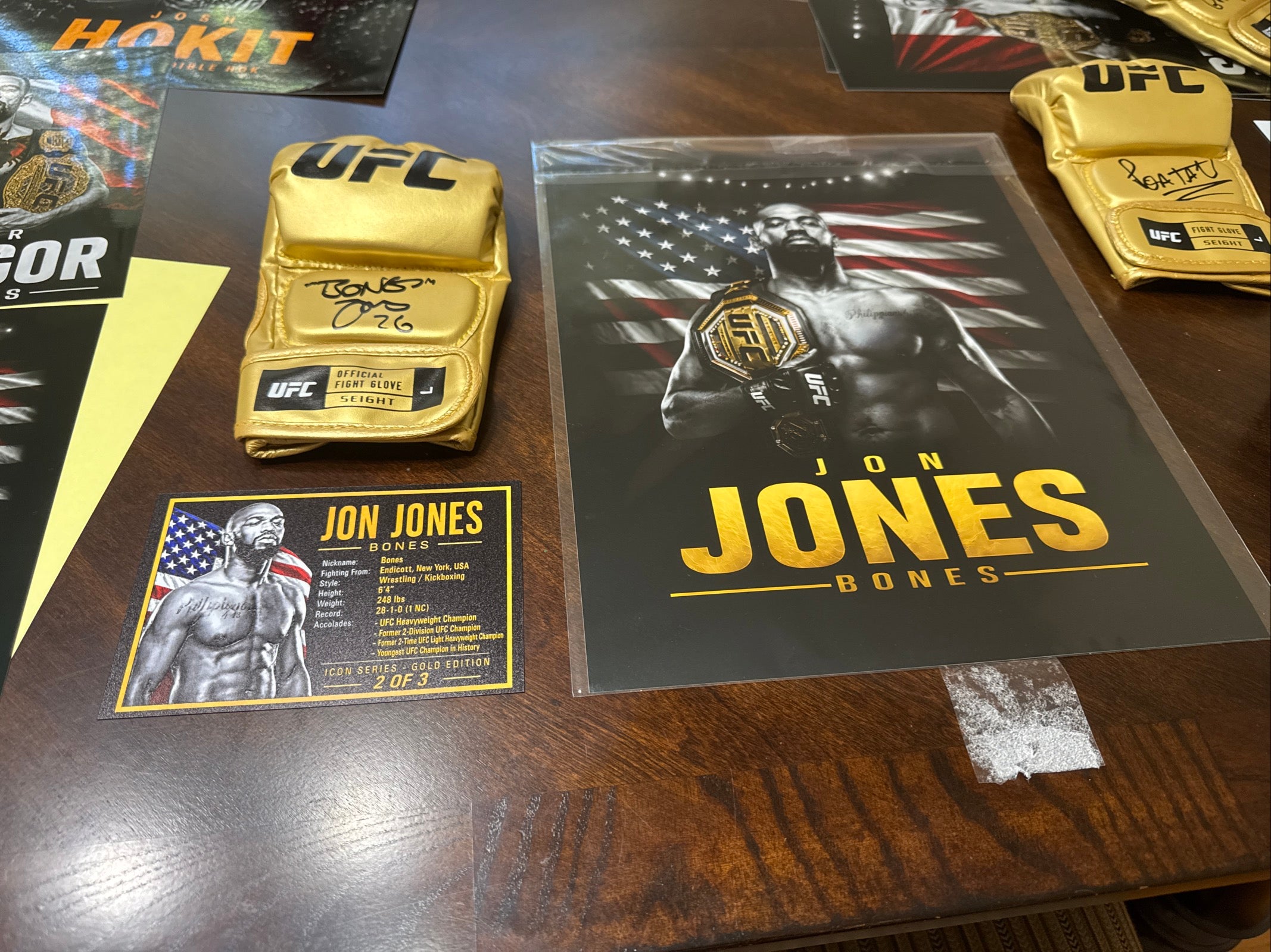 Jon Jones Signed Gold UFC Glove Shadow Box Autograph JSA COA Limited Edition