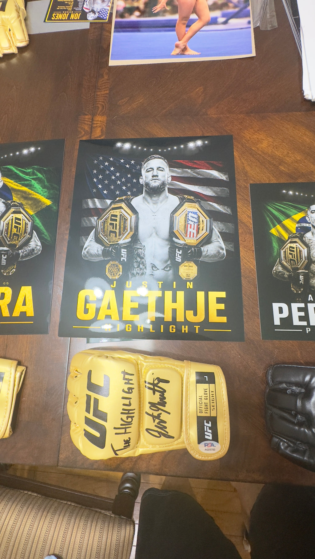 JUSTIN GAETHJE Signed Gold UFC Glove Shadow Box PSA/DNA | Icon Gold 1/3 | 22x18