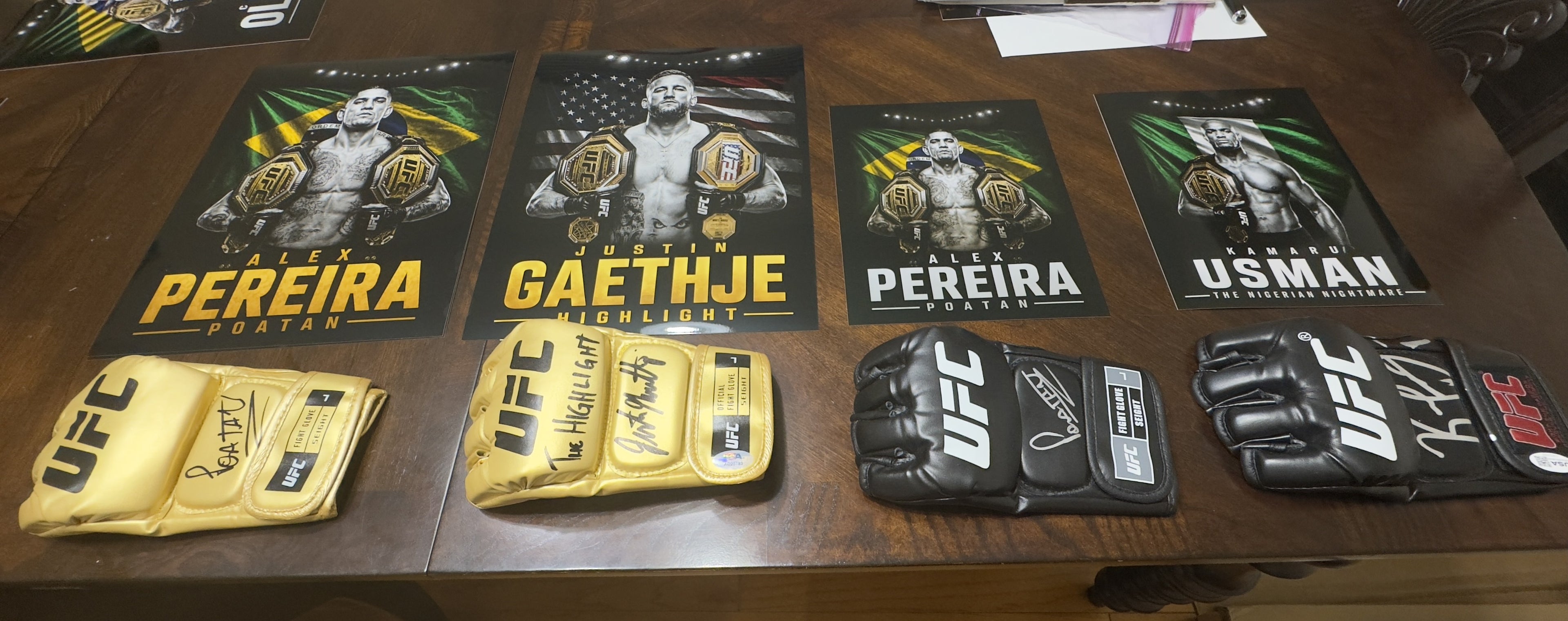 JUSTIN GAETHJE Signed Gold UFC Glove Shadow Box PSA/DNA | Icon Gold 1/3 | 22x18