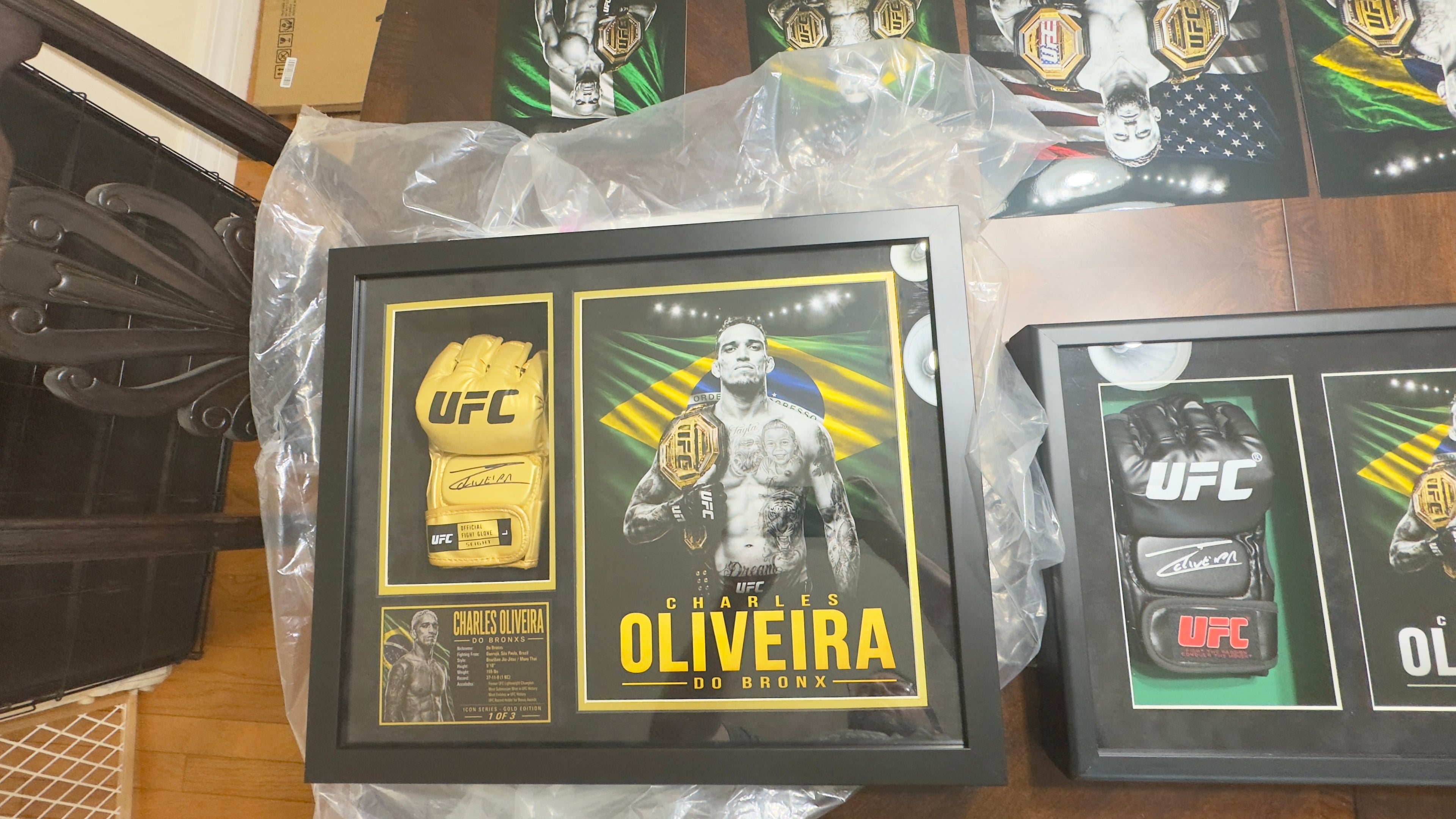 Charles Oliveira Signed Gold UFC Glove Shadow Box | Icon Gold
