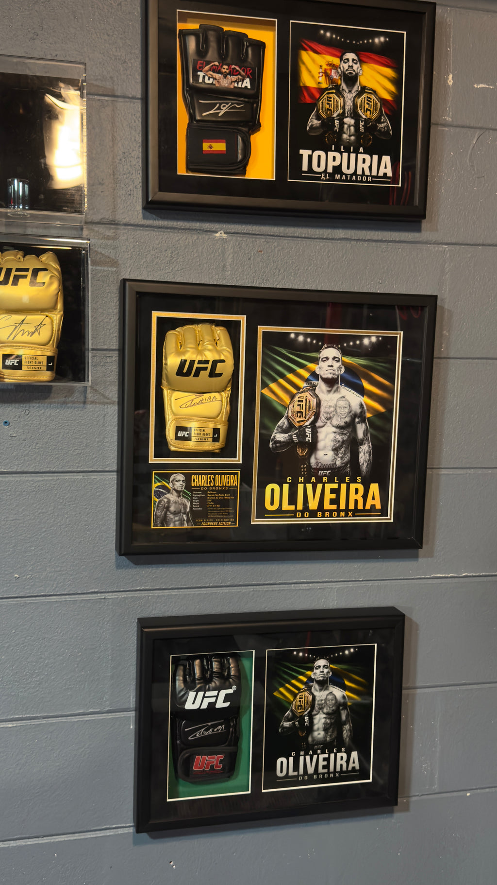 Charles Oliveira Signed Gold UFC Glove Shadow Box | Icon Gold