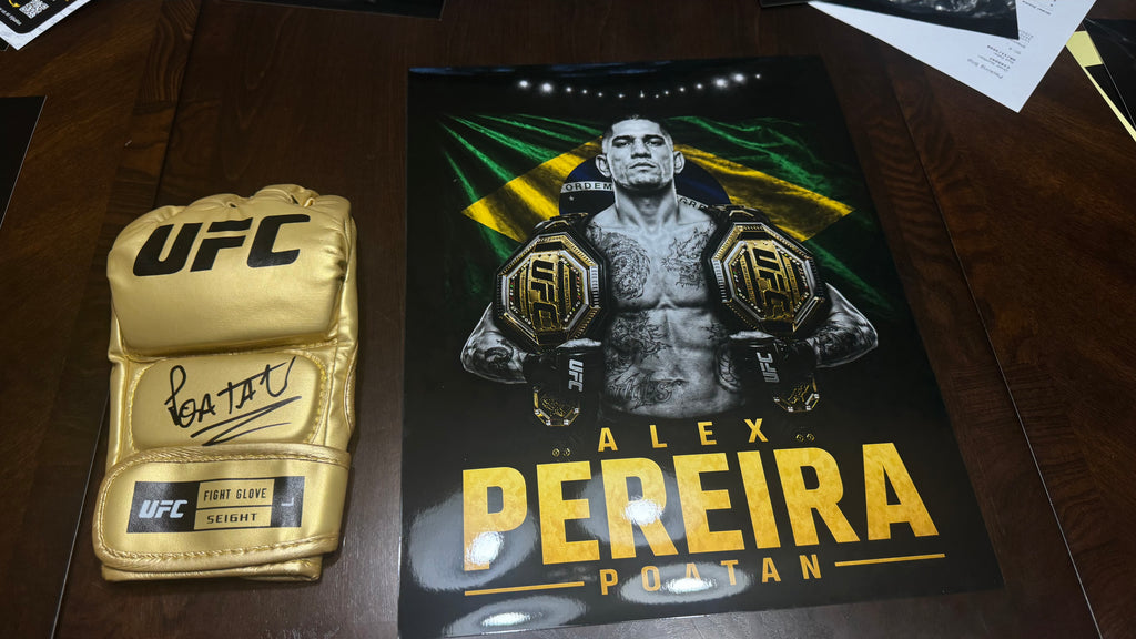 Alex Pereira Signed Gold UFC Glove Shadow Box | JSA | Icon Gold Series