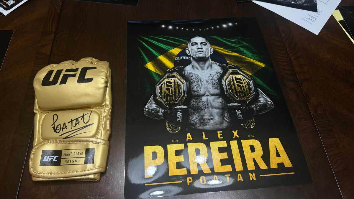 Alex Pereira Signed Gold UFC Glove Shadow Box | JSA | Icon Gold Series