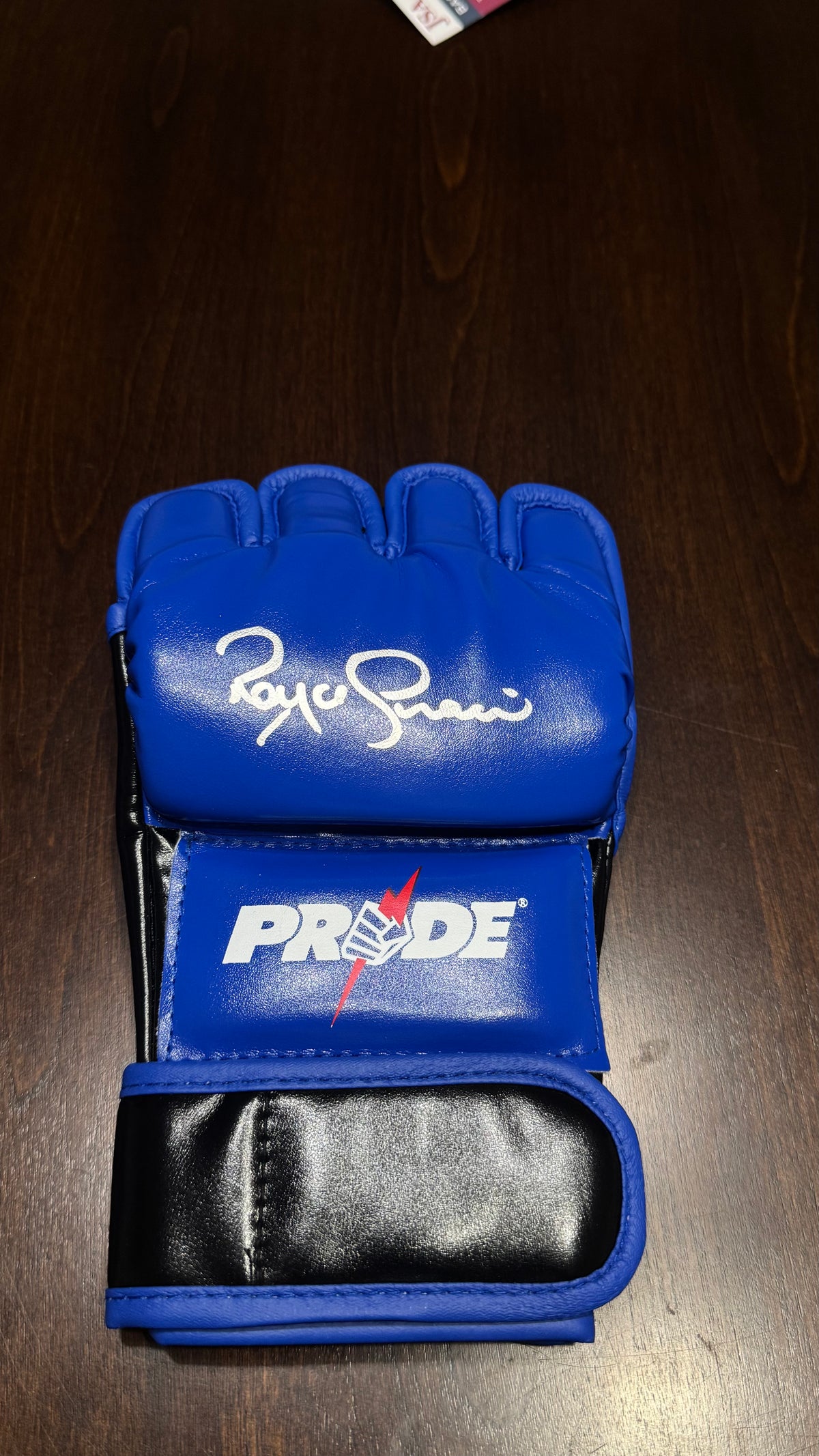 Royce Gracie signed blue PRIDE MMA glove Beckett authenticated