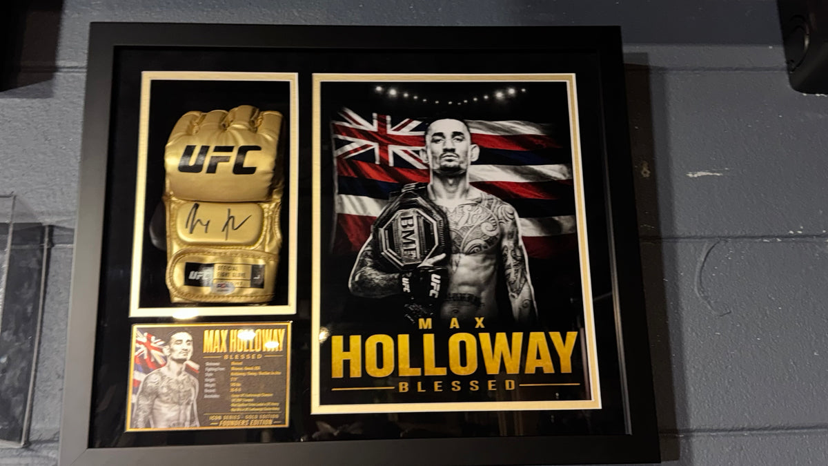 Max Holloway Signed UFC Gold Glove Shadow Box – PSA Authenticated – Icon Gold Series