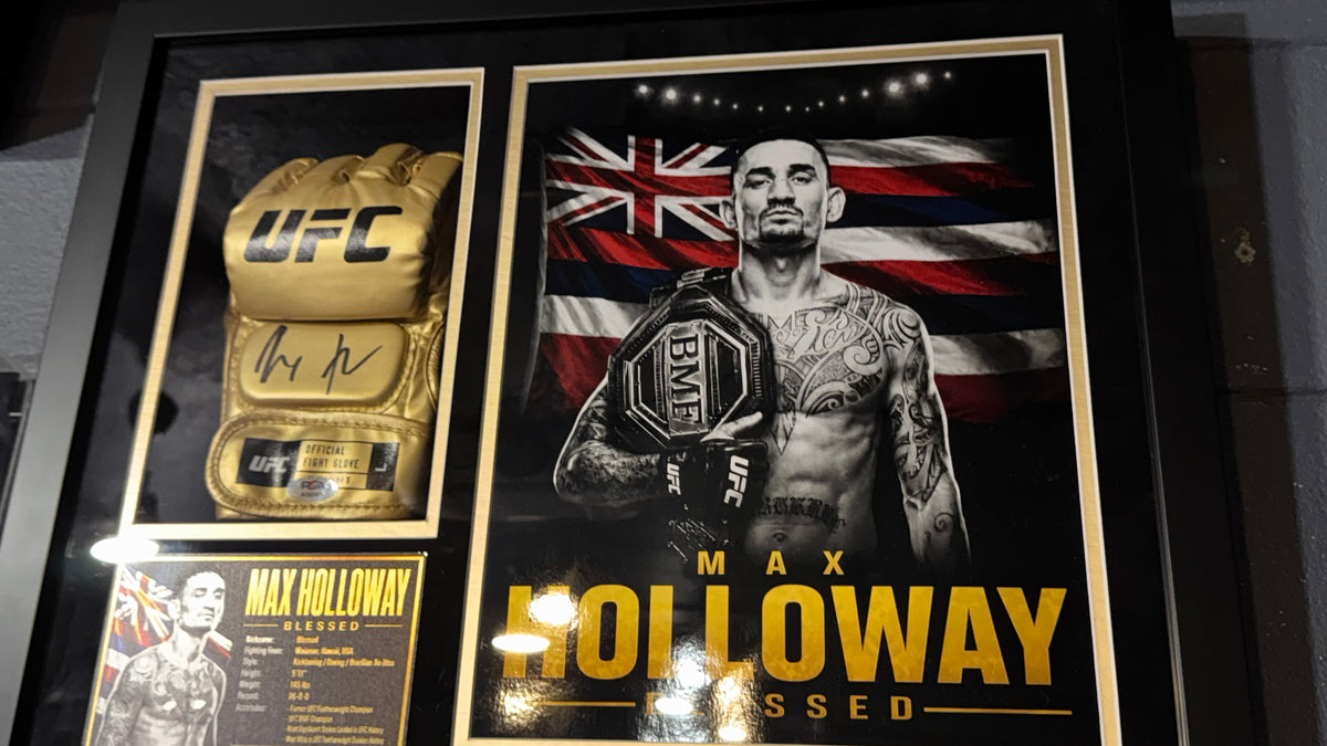 Max Holloway Signed UFC Gold Glove Shadow Box – PSA Authenticated – Icon Gold Series