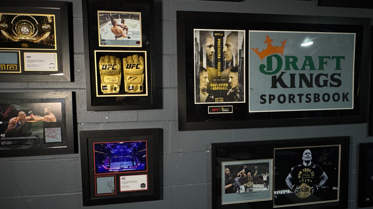 Jorge Masvidal & Nate Diaz Signed Gold UFC Gloves – UFC 244 BMF Event-Used Octagon Canvas Museum Display