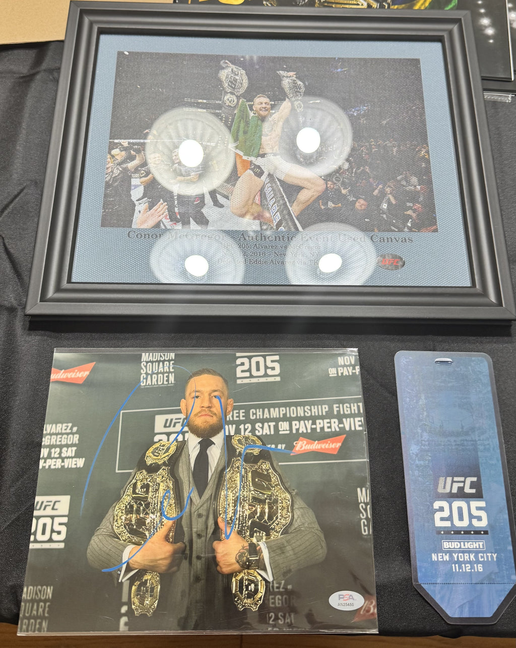 Conor McGregor UFC 205 Signed Photo & Event-Used Canvas One-of-One Custom Display – PSA