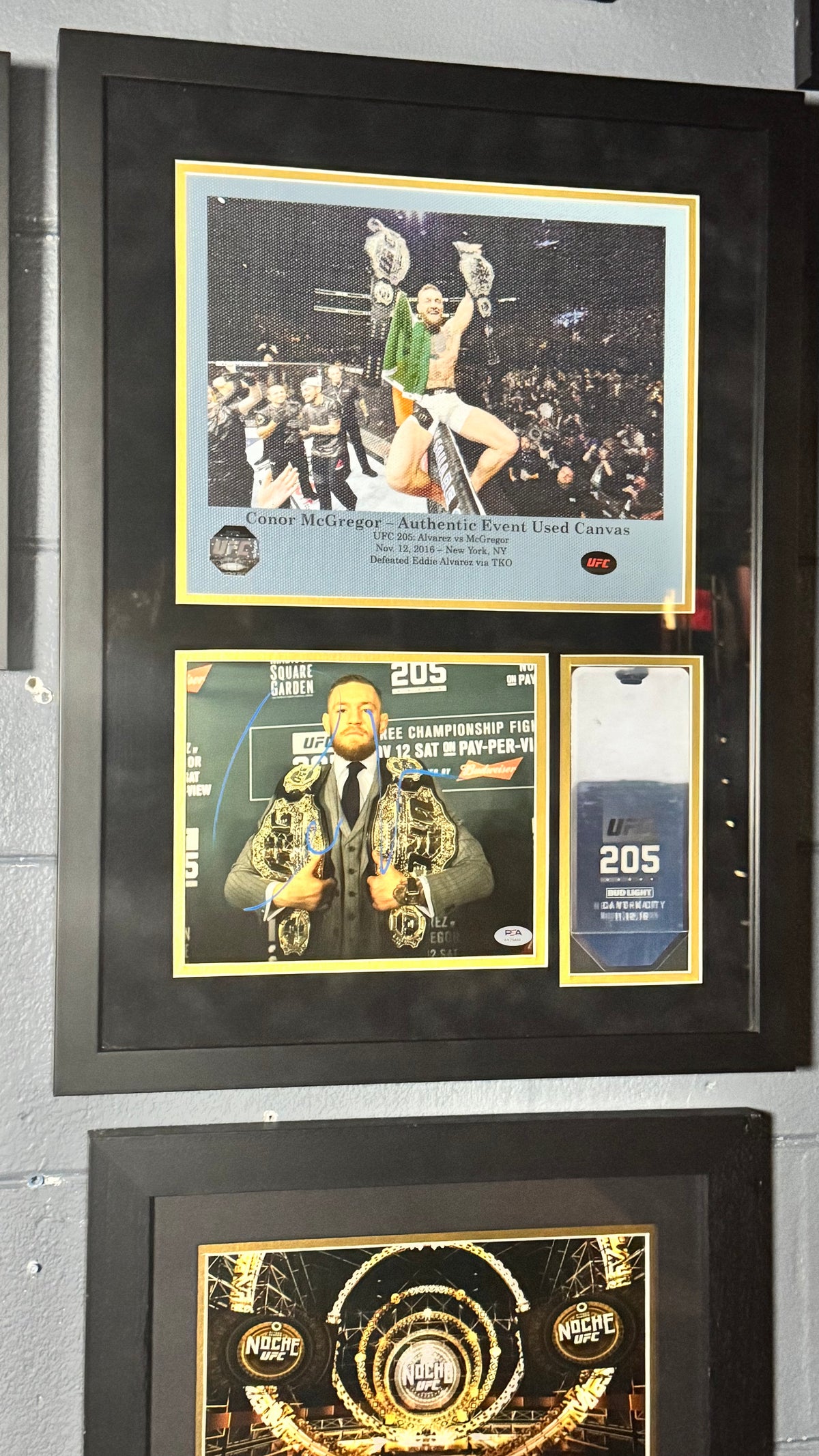 Conor McGregor UFC 205 Signed Photo & Event-Used Canvas One-of-One Custom Display – PSA
