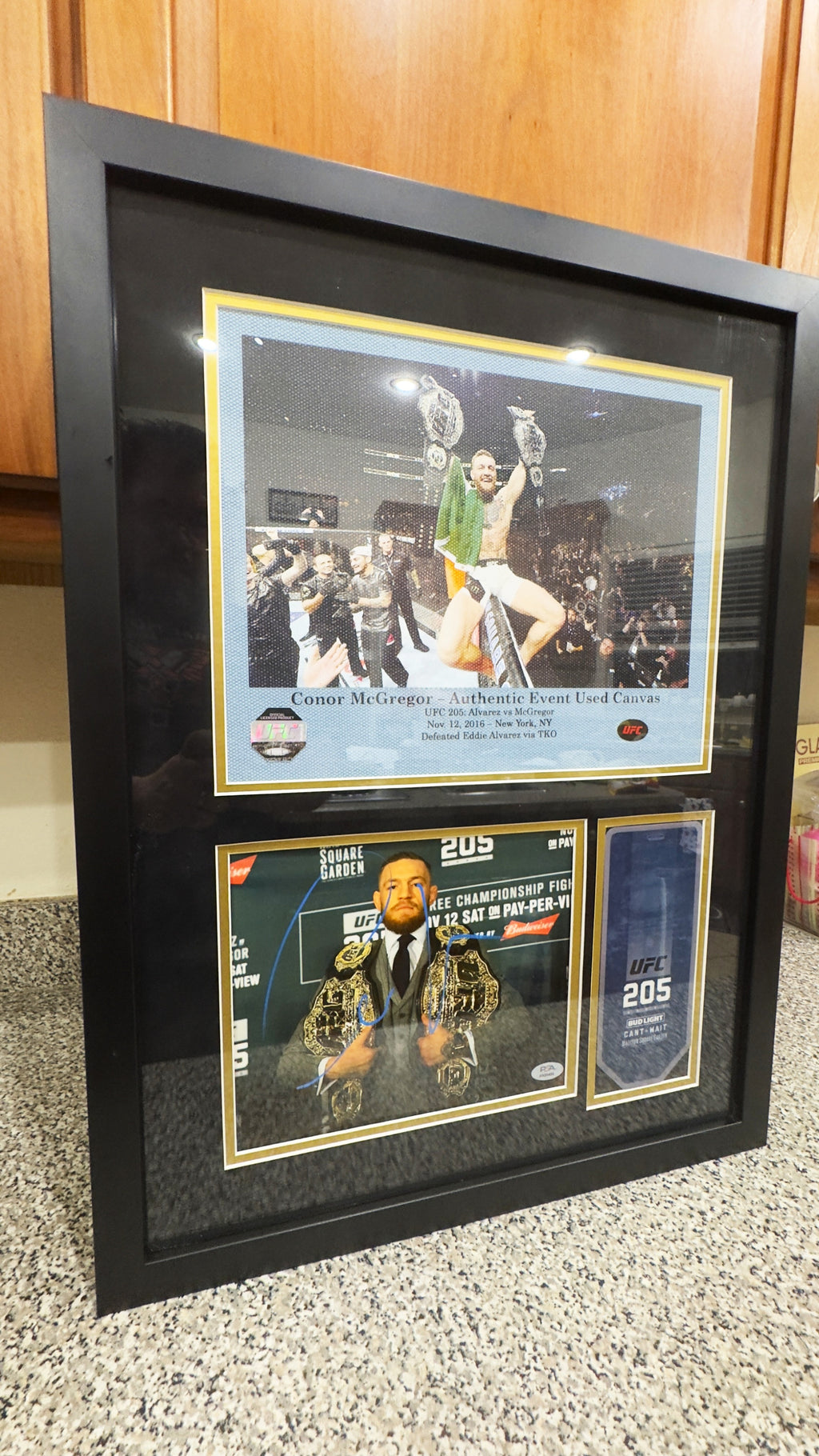 Conor McGregor UFC 205 Signed Photo & Event-Used Canvas One-of-One Custom Display – PSA