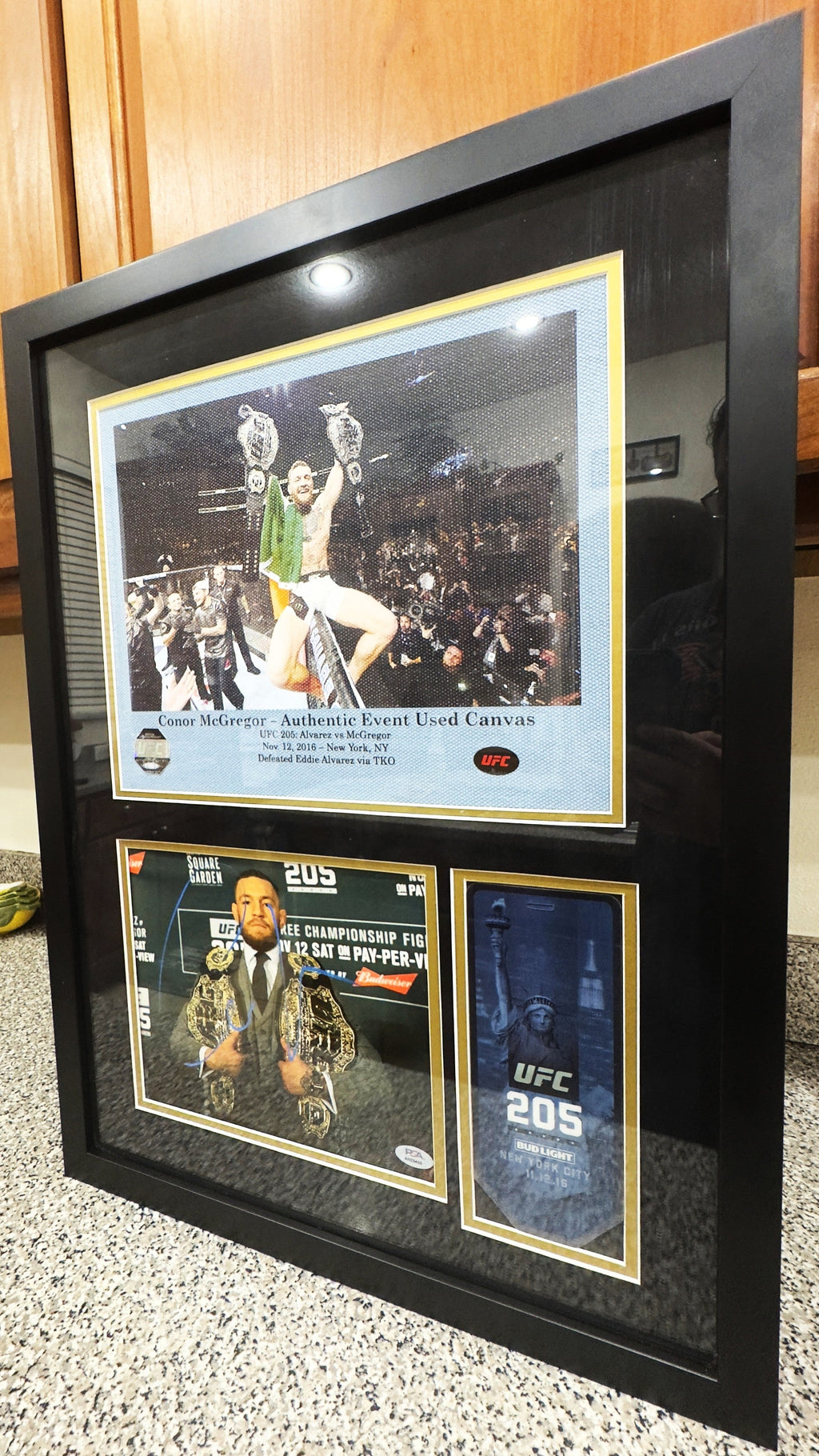 Conor McGregor UFC 205 Signed Photo & Event-Used Canvas One-of-One Custom Display – PSA