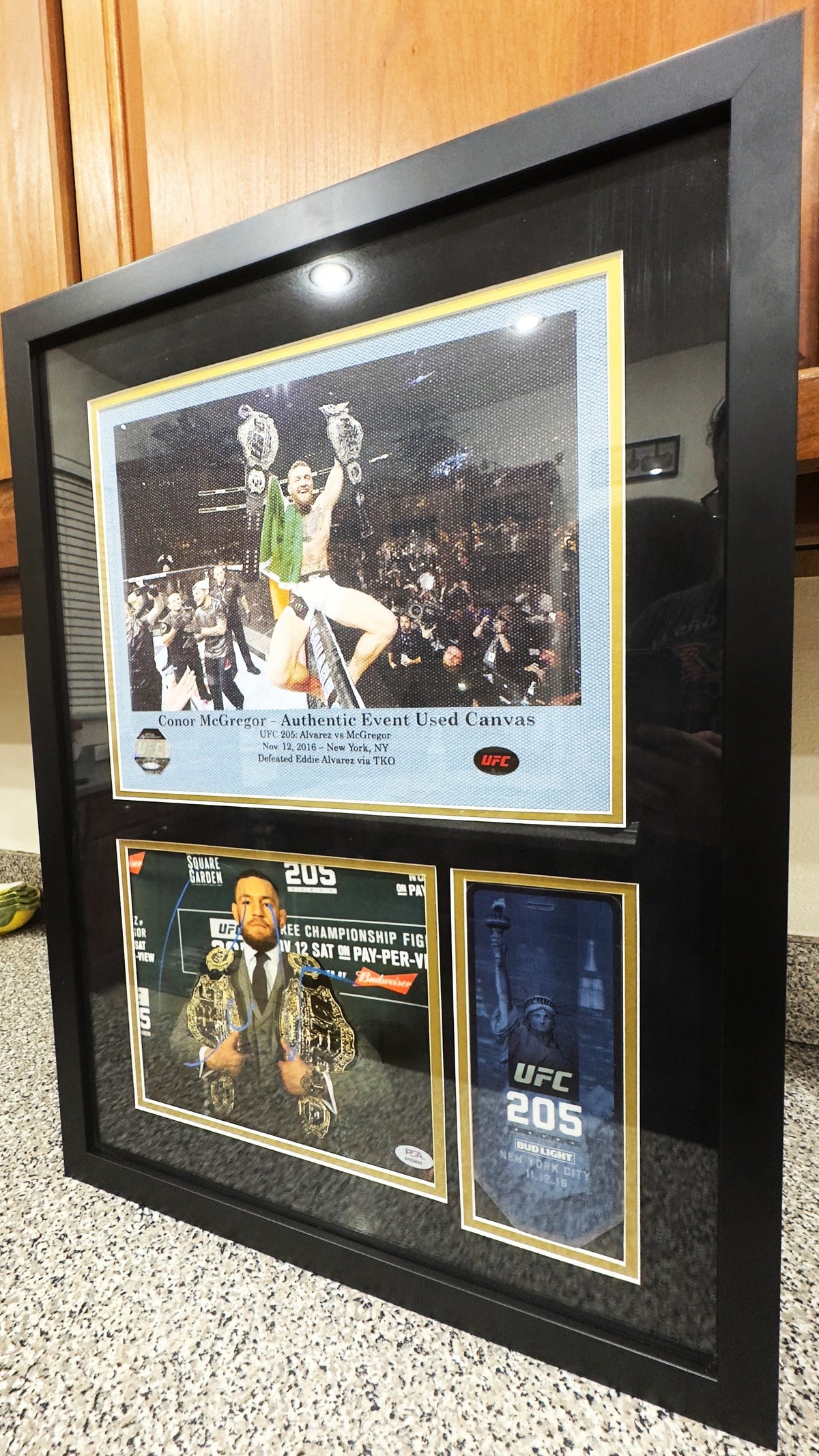 Conor McGregor UFC 205 Signed Photo & Event-Used Canvas One-of-One Custom Display – PSA