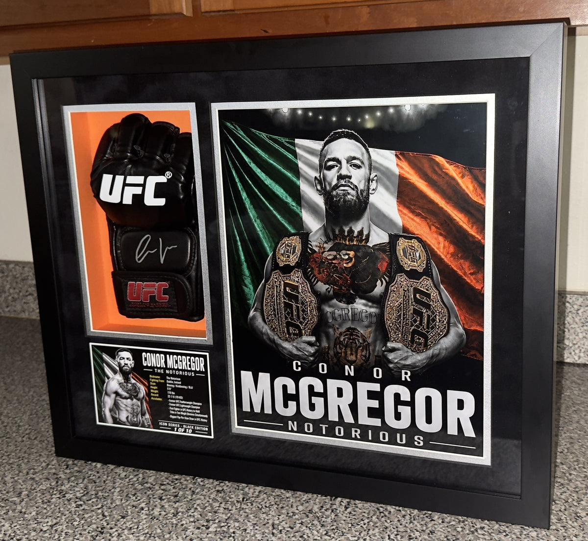 Conor McGregor Signed UFC Glove Shadow Box COA Icon Black 1/10 Custom Art