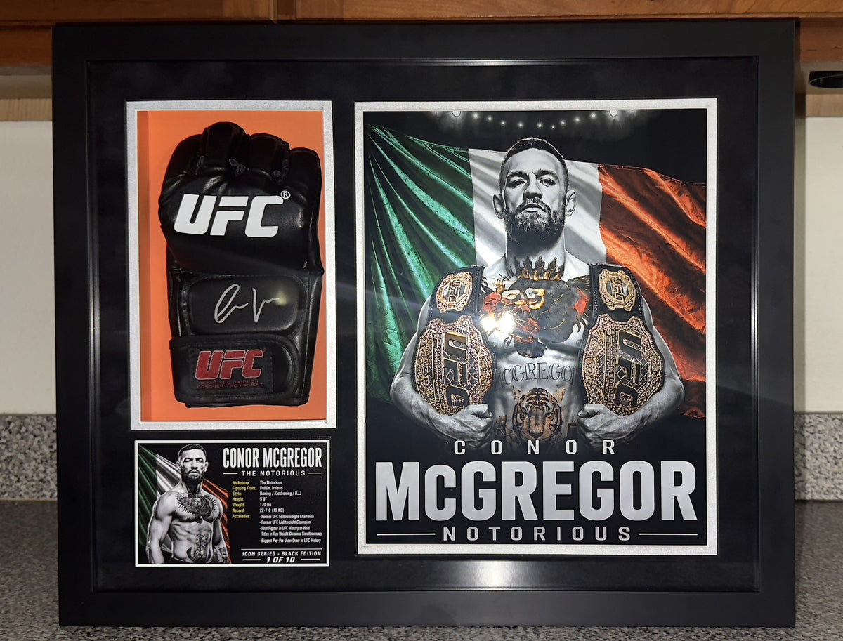 Conor McGregor Signed UFC Glove Shadow Box COA Icon Black 1/10 Custom Art